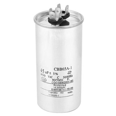 CBB65 45uf Aluminum Foil Capacitor, 450V Air Conditioning Compressor Start Capacitor for AC Motor Run or Fan Start or Condenser Straight