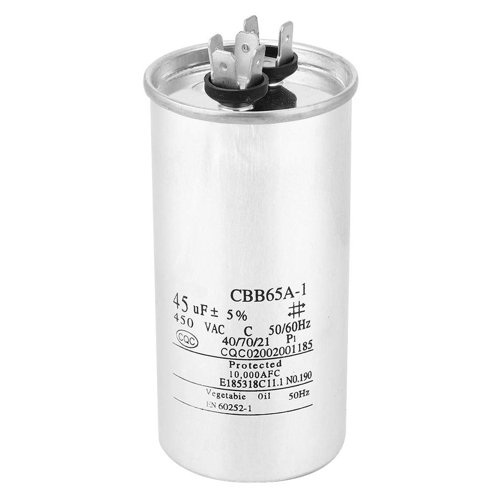 CBB65 45uf Aluminum Foil Capacitor, 450V Air Conditioning Compressor Start Capacitor for AC Motor Run or Fan Start or Condenser Straight