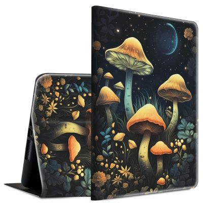 BFSEROBJ Case for Kindle Fire HD 10 Tablet 10.1" 7th/9th Generation 2017/2019 Release Lightweight Smart Case PU Leather Adjustable Stand Protective Cover with Auto Wake/Sleep - Mushroom and Moon