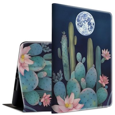 BFSEROBJ Case for All-New Kindle Fire HD 10 & 10 Plus Tablet 11th Generation 2021 Release Lightweight Smart Case PU Leather Adjustable Stand Protective Cover with Auto Wake/Sleep - Cactus Moon