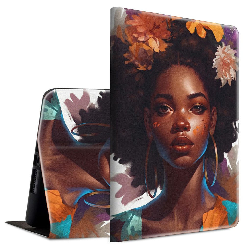 BFSEROBJ Case for 6.8" Kindle Paperwhite 11th Generation 2021 and Kindle Paperwhite Signature Edition Lightweight Smart Case Adjustable Stand Cover with Auto Wake/Sleep - African Girl Flower