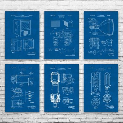 Television TV Patent Posters Set of 6 (16x20), Film Student Gift, Television Art, TV Blueprint, Home Theater Art, Cinema Decor Blueprint