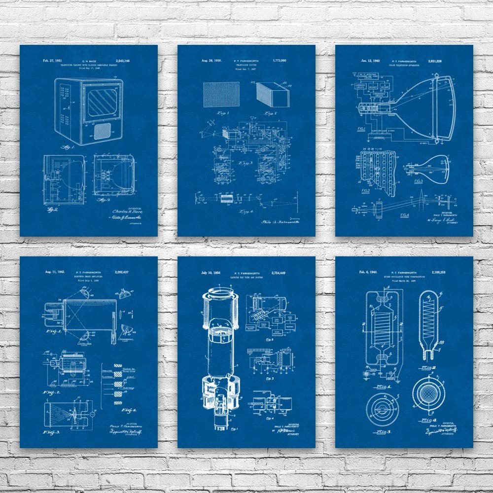 Television TV Patent Posters Set of 6 (16x20), Film Student Gift, Television Art, TV Blueprint, Home Theater Art, Cinema Decor Blueprint