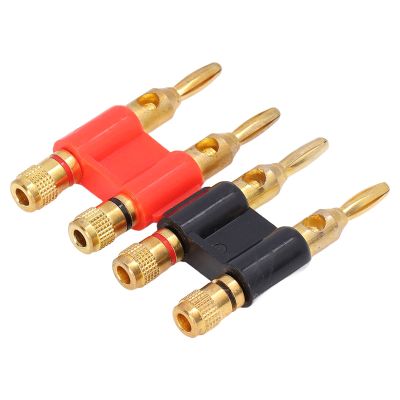 2Pcs Stackable Banana Plugs - Brass Banana Connectors, 2 Way Male Plugs for Speaker Wire