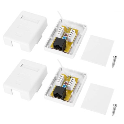 2Pcs CAT6 RJ45-8P8C Single Port Network Junction Box, Desktop Information Wiring Box for 22-24AWG Cable, ABS Material