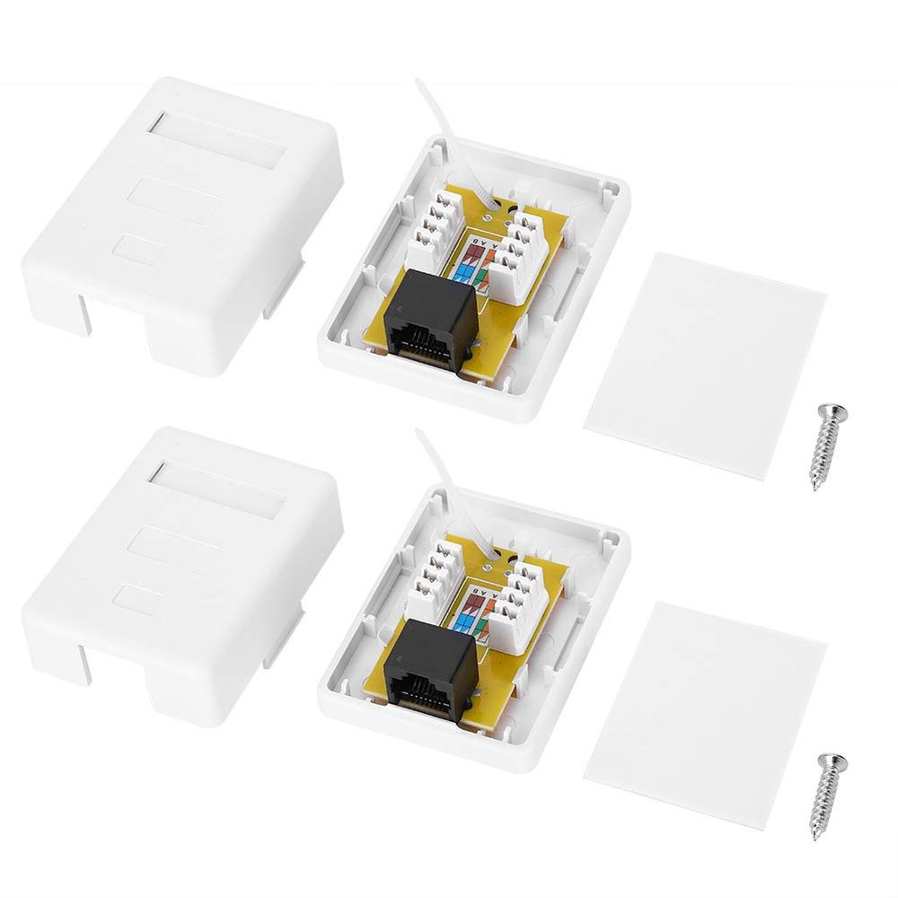 2Pcs CAT6 RJ45-8P8C Single Port Network Junction Box, Desktop Information Wiring Box for 22-24AWG Cable, ABS Material