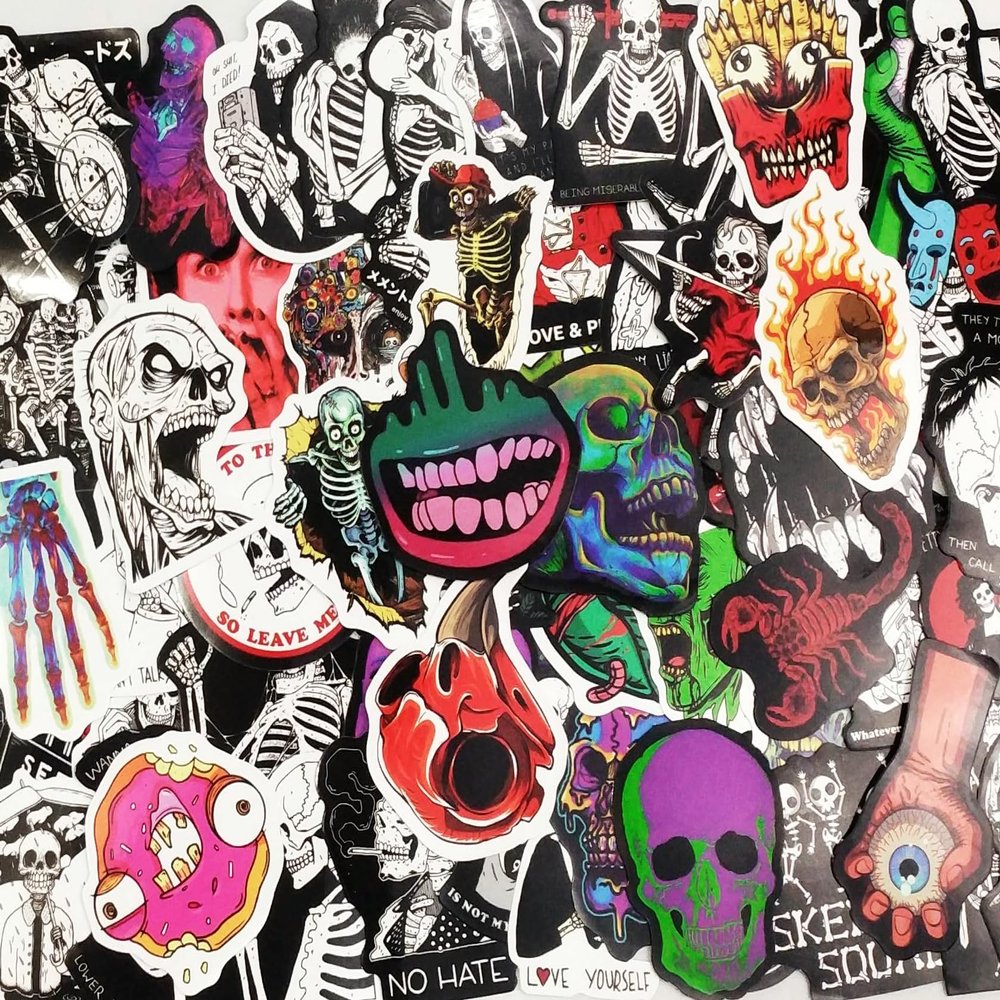 100 Pcs Horror Goth Skull Stickers Pack for Adults, Halloween Scream Stickers