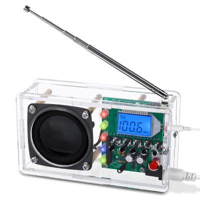 FM Radio Kit, ICSTATION DIY Radio Soldering Kit with LED Flashing Lights FM 76-108MHz LCD Display Soldering Project Radio with Headphone Jack for Adults Electronics Enthusiasts College Education