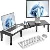 AX WABER Dual Monitor Stand Riser, Monitor Stand with Adjustable Height Steel leg, Wood Monitor Stand for Desk, Monitor Riser for 2 Monitors with Storage Space Black view 1