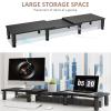 AX WABER Dual Monitor Stand Riser, Monitor Stand with Adjustable Height Steel leg, Wood Monitor Stand for Desk, Monitor Riser for 2 Monitors with Storage Space Black view 3