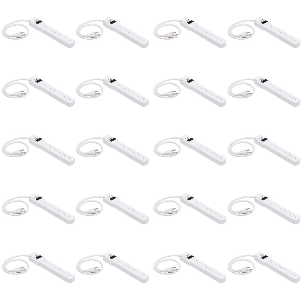 Amazon Basics Surge Protector Power Strip, 6-Outlet with 200J Protection, 2ft Extension Cord, Rectangle, White (20 Pack)