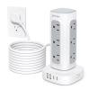 TROND Surge Protector Power Strip Tower - 15ft Flat Plug Extension Cord with Multiple Outlets, 4 USB Ports, Vertical Charging Station, 1700 J, Home Office Desk Supplies, Dorm Room Essentials, White view 1