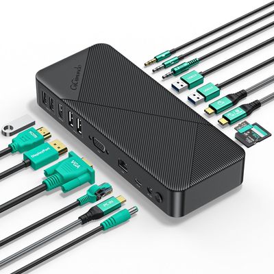 GiGimundo 20-in-1 Docking Station | PD Charger+HDMI 4K 60Hz+DP 4K 60Hz+VGA+Ethernet+SD/TF+Audio+Volume Knob+Security Lock, Laptop Docking Station for Windows/Dell/HP/Lenovo