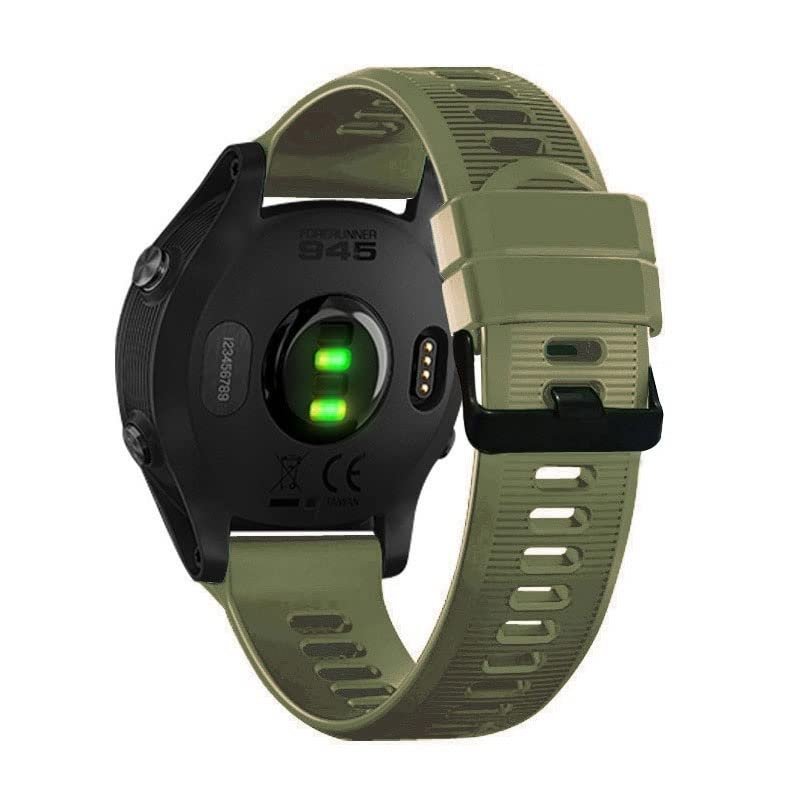CYSUE Silicone Smart Watchband + 3pcs Anti-Dust Cap For Garmin Forerunner 945 935 Fenix 5 Plus Smartwatch Bracelet Wristband (Color : Army green)