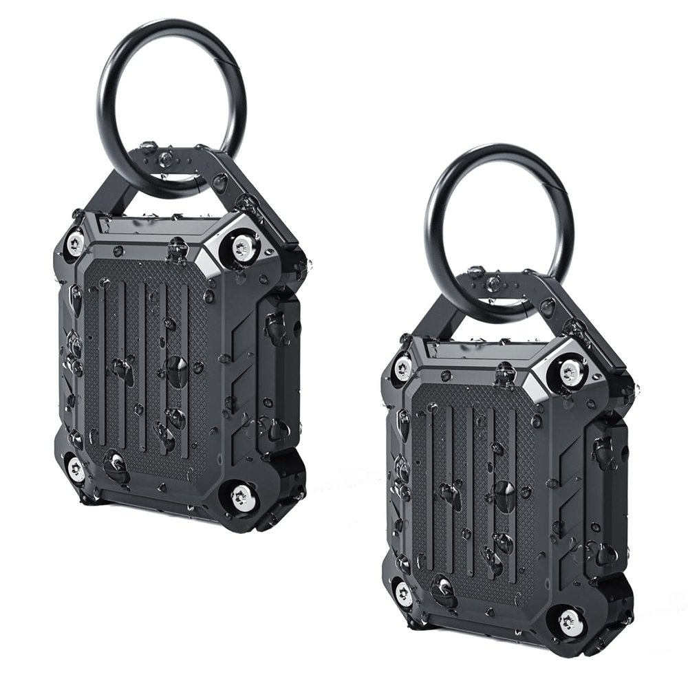 Dovick- Waterproof Airtag Keychain Holder Case,Screw Full Cover Compatible with Apple Air Tag Tracker Key Ring Black 2Pack