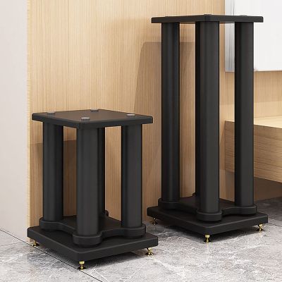 Speaker Stands,Steel Bookshelf with Double Layer Wooden Platform Base, for Medium to Large Bookshelf Speakers, Easy Assembly
