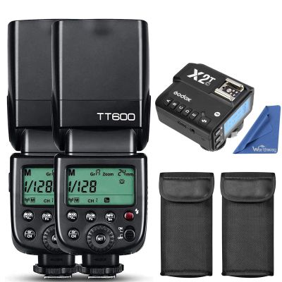 Godox 2-Pack TT600 Camera Flash Bundle with X2T-C Flash Trigger,2.4G HSS, Built-in Godox X Wireless Receiver System, GN60 Master/Slave Speedlite Compatible with Canon Camera