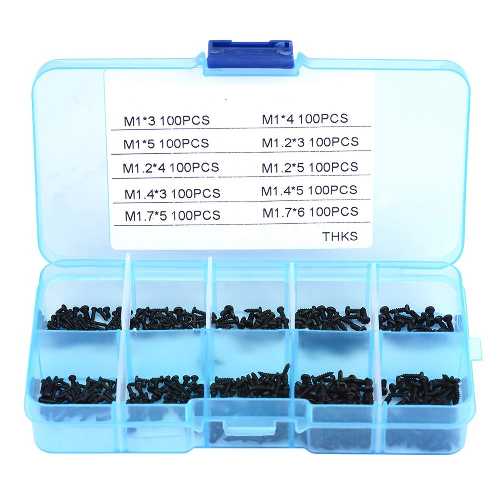 1000pcs Small Screws, Selftapping Screws, Computer Screws, M1 M1.2 M1.4 M1.7 Pan Head Small Screws, Assortment Kit for Repairing Watches, Electronics