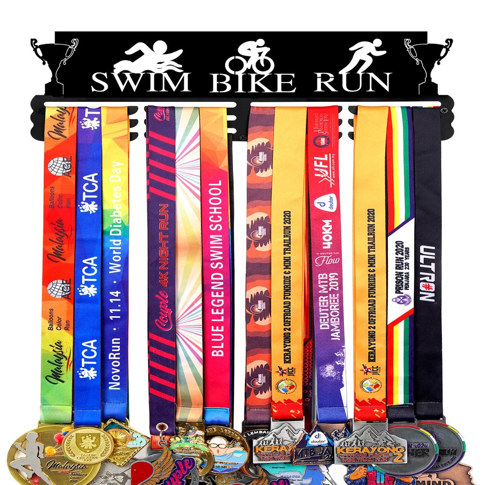Goutoports Medal Display Hanger - Sport Award Plaques Holder Rack for Wall Mount - Black Steel Metal Holder with 20 Hooks Hold Up 60 Medals Easy to Install