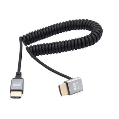 RIIEYOCA 90 Degree Down Angle UHD 4K HDTV Male to HDTV Male 18Gbps 2.0 Extender Coiled Cable Supports 4K@60Hz,1080p,ARC,3D,for Blu-ray Players,DVRs,HDTV,Roku Ultra Stretchable to 1.5M/5FT