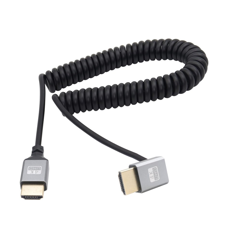 RIIEYOCA 90 Degree Down Angle UHD 4K HDTV Male to HDTV Male 18Gbps 2.0 Extender Coiled Cable Supports 4K@60Hz,1080p,ARC,3D,for Blu-ray Players,DVRs,HDTV,Roku Ultra Stretchable to 1.5M/5FT