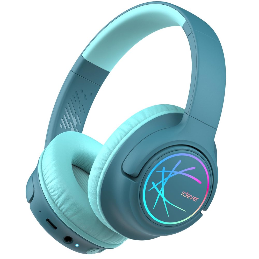 iClever Kids Bluetooth Headphones with LED Lights, BTH18 Safe Volume 74/85dBA, 43H Playtime, Bluetooth5.3 Kids Headphones Wireless Aux Cord for iPad/Tablet/Travel/School, Green