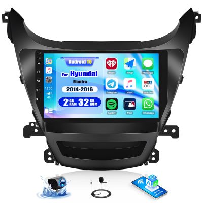 CAMECHO Android 15 Car Stereo for Hyundai Elantra 2014-2016 Radio,Wireless Carplay Android Auto Mirror Link, 9" Touch Screen Car Radio Bluetooth, HiFi, EQ, GPS, FM/RDS, WiFi + Backup Camera 2G+32G