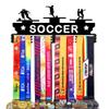 Goutoports Soccer Medal Display Hanger - Sport Award Ribbon Plaques Holder Rack for Wall Mount - Black Steel Metal Holder with 12 Hooks Hold Up 60 Medals Easy to Install view 1