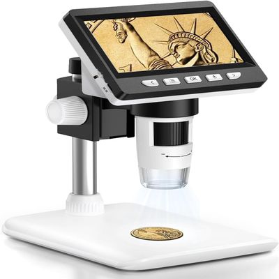 Coin Microscope, 4.3 Inch Digital Microscope 1000X Coin Microscope for Error Coins with 8 Adjustable LED Lights, PC View Compatible with Windows & MacOS