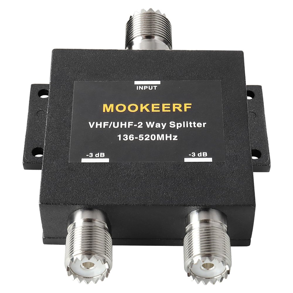 MOOKEERF 2 Way Splitter UHF Female (SO239) Connector 50 Ohm VHF/UHF Splitter for 136/520MHz Two Way/Amateur/Ham/CB Radio (NOT for TV)