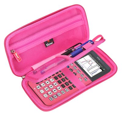 Mchoi Hard Case Suitable for Texas Instruments TI-84 Plus CE/TI-83 Plus/TI-84 Plus CE/TI-83 Plus/Casio fx-9750GIII Graphing Calculator, Extra Pocket for USB Cables, Manual, Pencil, Ruler, Pink