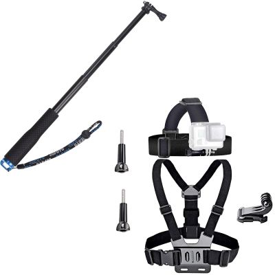 Action Camera Accessories Head Strap Mount Chest Harness and Selfie Stick Compatible with AKASO EK7000 Brave 4/Gopro Hero 13 12 11 10 9 8 7 6 5/Dragon Touch/ODDV Action Camera