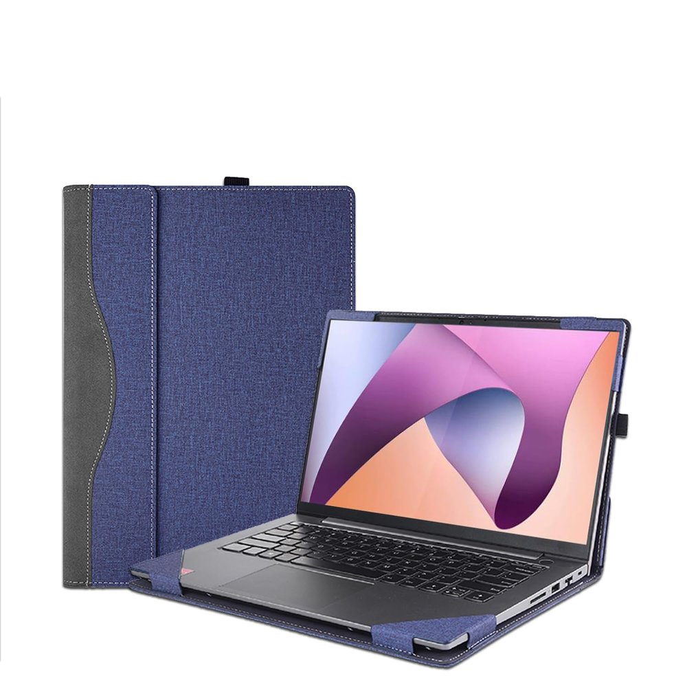 2023 Laptop Case Cover for 14-inch Lenovo IdeaPad Flex 5 14ALC7 14IAU7 14IRU8 14ABR8 Notebook Sleeve,PU Leather 2 in 1 Laptop Protective Bag with Pen Holder and Heat Dissipation Hole (Dark Blue)