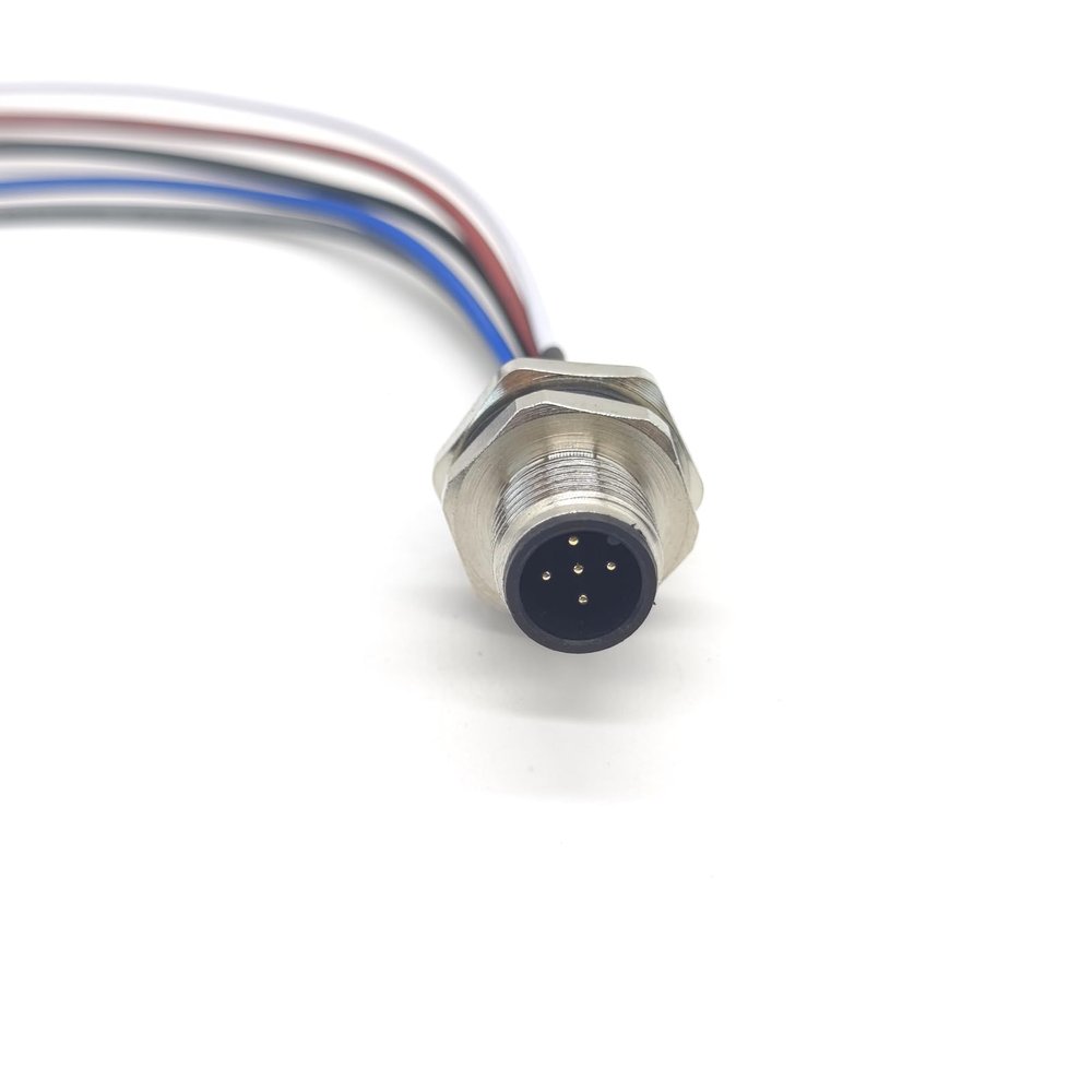 M12 5 Pin Male Connector Cable, A Coded Straight Back Mount Cable Waterproof Male Aviation Socket UnShielded Electrical Cable IP67 Sensor Receptacle0.5Meter