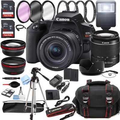 Canon EOS Rebel SL3 DSLR Camera w/EF-S 18-55mm F/4-5.6 is STM Zoom Lens + 128GB Memory + Case + Tripod + Filters (36pc Bundle) (Renewed)