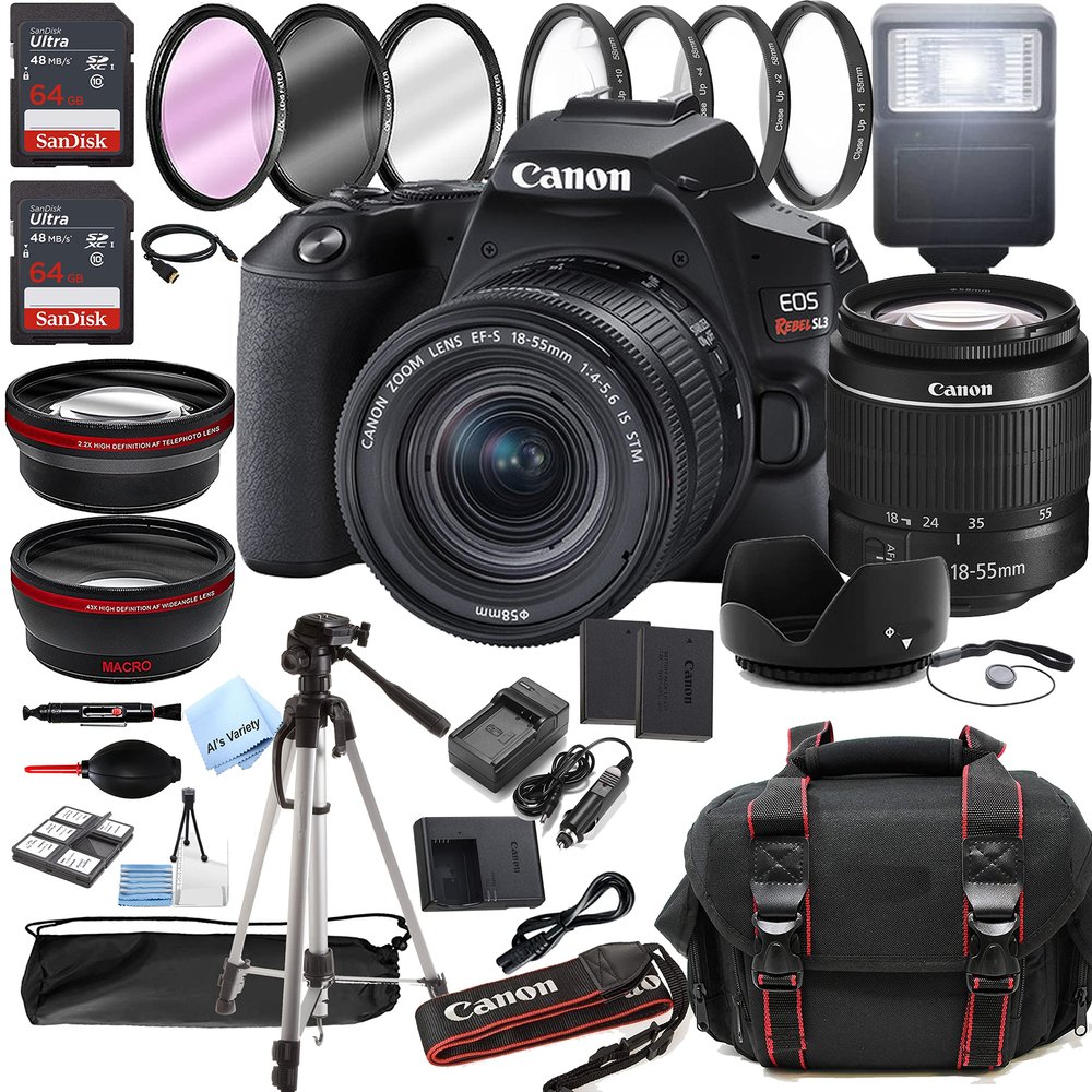 Canon EOS Rebel SL3 DSLR Camera w/EF-S 18-55mm F/4-5.6 is STM Zoom Lens + 128GB Memory + Case + Tripod + Filters (36pc Bundle) (Renewed)