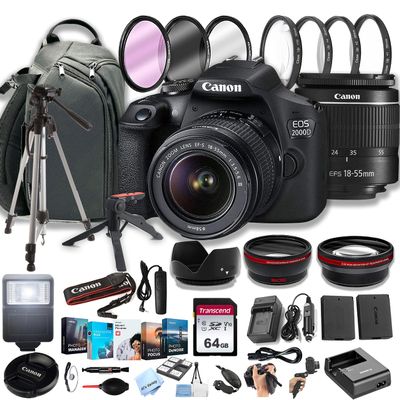 Canon EOS 2000D (Rebel T7) DSLR Camera w/EF-S 18-55mm F/3.5-5.6 Zoom Lens + 100S Sling Backpack + 64GB Memory Cards, Professional Photo Bundle (40pc Bundle) (Renewed)