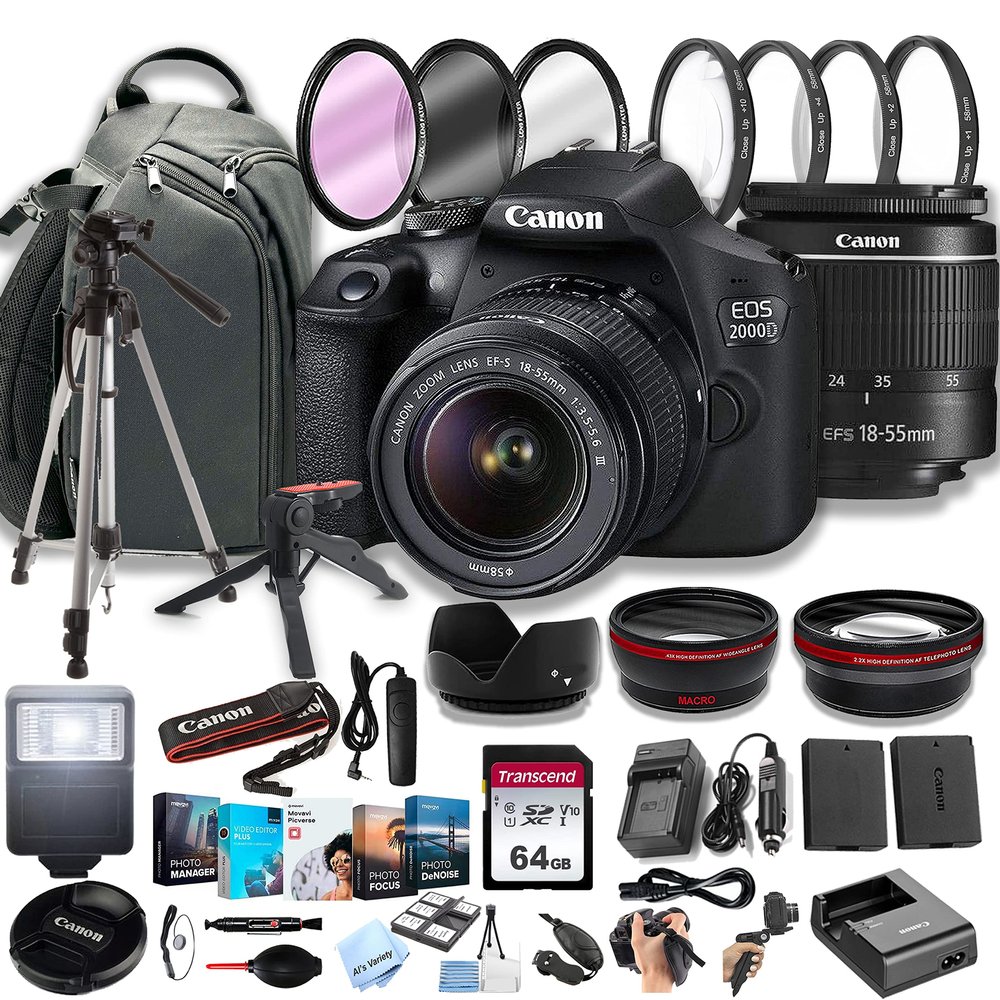 Canon EOS 2000D (Rebel T7) DSLR Camera w/EF-S 18-55mm F/3.5-5.6 Zoom Lens + 100S Sling Backpack + 64GB Memory Cards, Professional Photo Bundle (40pc Bundle) (Renewed)