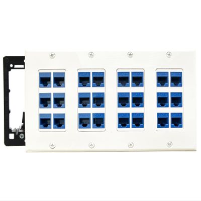 DIYTECH 24 Port Ethernet Wall Plate, Cat 6, 4 Gang, RJ45 Female to Female Keystone Jacks - White