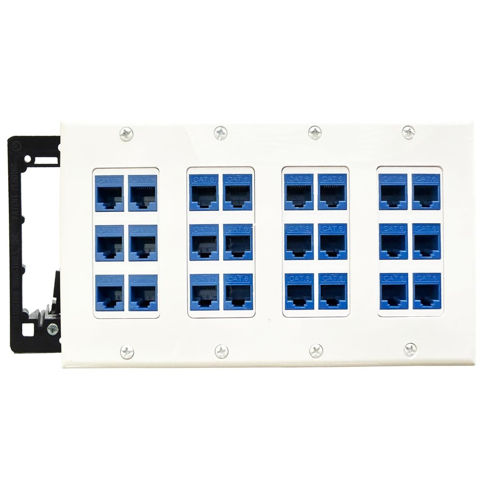 DIYTECH 24 Port Ethernet Wall Plate, Cat 6, 4 Gang, RJ45 Female to Female Keystone Jacks - White