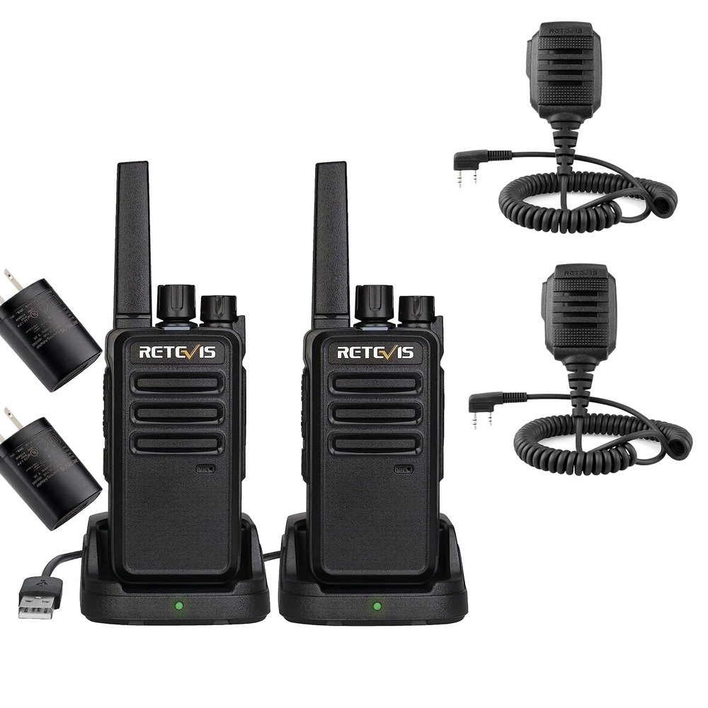 Retevis RT68 Walkie Talkies Rechargeable,Portable FRS Two-Way Radios for Adults,Heavy Duty 2 Way Radios Long Range,USB Charging Base(2 Pack),Retevis IP54 Waterproof Shoulder Speaker Mic(2 Pack)