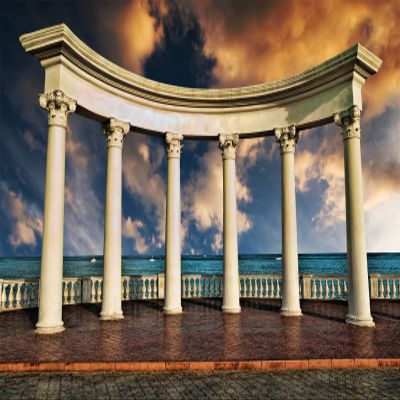 BELECO 7x5ft Fabric Ancient Greek Ruins Photography Backdrop Greek Columns Against Sea and Sky Historical Sites Background European Greek Travel Party Decoration Photo Booth Studio Props