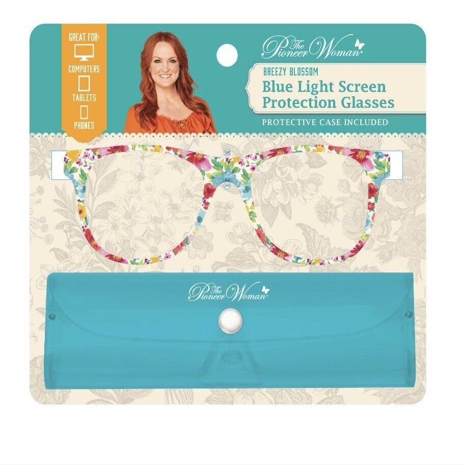 The Pioneer Woman Blue Light Screen Protection Glasses with Protective Case (Breezy Blossom)