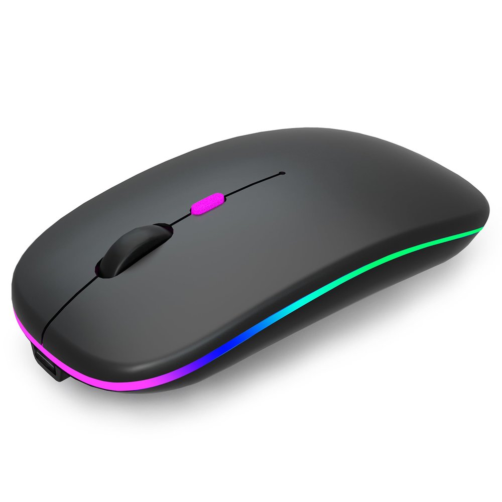 AIKOKOK Wireless Bluetooth Mouse Rechargeable Laptop Mice with LED Use Portable(BT5.2 and USB 2.4G) Dual Mode Connection Silent Slim Computer Mouse for Laptop/iPad Tablet/Apple MacBook/PC (Black)