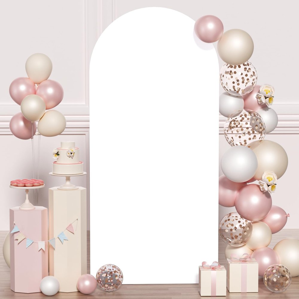 Spandex Wedding Arch Cover Fabric White Fitted Arch Cover 6.6FT Chiara Backdrop 2-Sided Arch Covers Stretchy Backdrop for Wall Arbors Arched Cover for Birthday Party