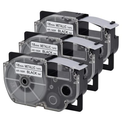 USUPERINK 3 Pack Compatible for XR-18SR XR-18SR2S Black on Silver 18mm Label IT Tape Cartridge for CW-L300 KL-120 KL-HD1 KL-430 KL-750 KL-780 EZ Label Printer