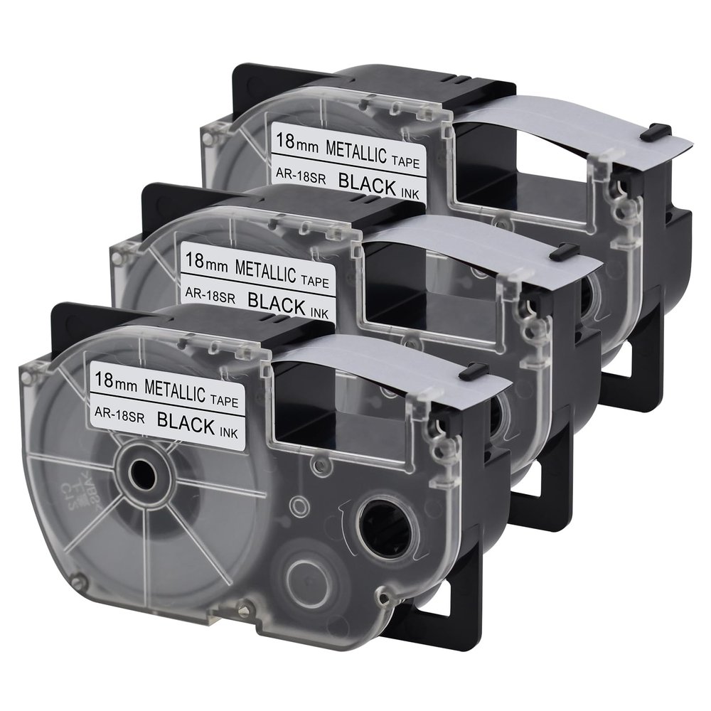 USUPERINK 3 Pack Compatible for XR-18SR XR-18SR2S Black on Silver 18mm Label IT Tape Cartridge for CW-L300 KL-120 KL-HD1 KL-430 KL-750 KL-780 EZ Label Printer
