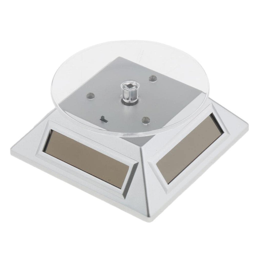 Xiaojikuaipao Solar Powered Rotating Rotary Phone Jewelry Display Plate Stand Silver