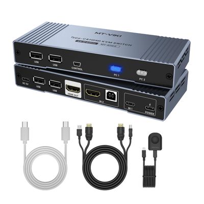 MT-VIKI 4K Hybrid Type USB C HDMI KVM Switch 2 Port, 4K@60Hz for Apple MacBook & Desktop PC + 65W PD+ Cables