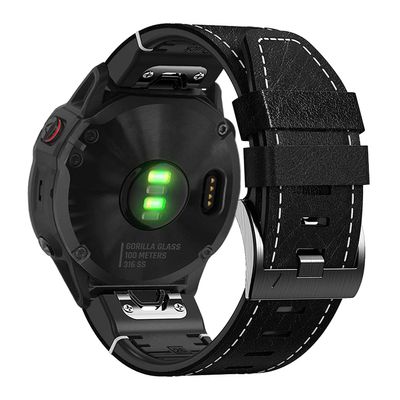 Abanen Quick Fit 26mm Leather Watch Bands for Garmin Instinct 2X / Fenix 7X / Fenix 6X / Fenix 5X, Fiber Leather with Silicone Lining Stitches Soft Sweat-proof Wrist Strap for EPIX Pro 51mm (Black)